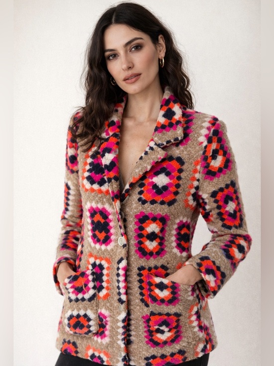 Vilagallo Jackets & Blazers - Vilagallo Lucy Wool-Blend Coat Jacket with Geometric Motif - Size 40 - EUC